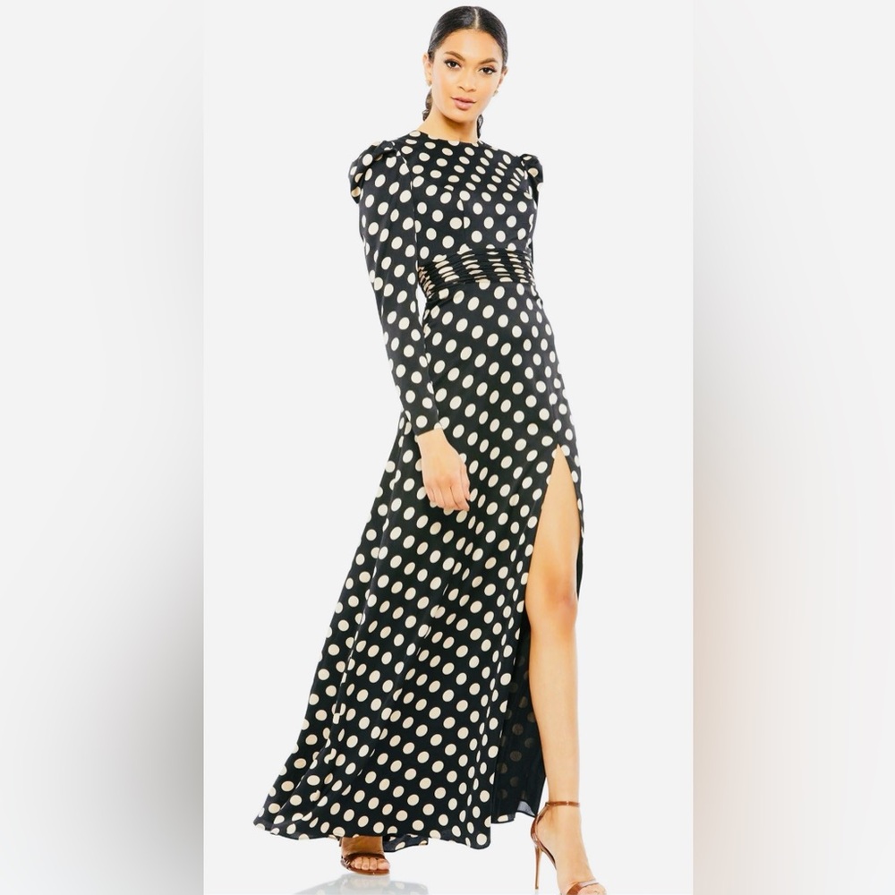 Mac Duggal 26572 Long Sleeve Polka Dot Formal Dress